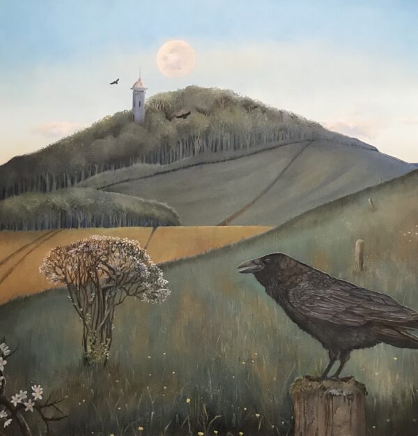crow near hills