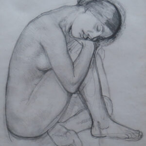 woman resting head on knee
